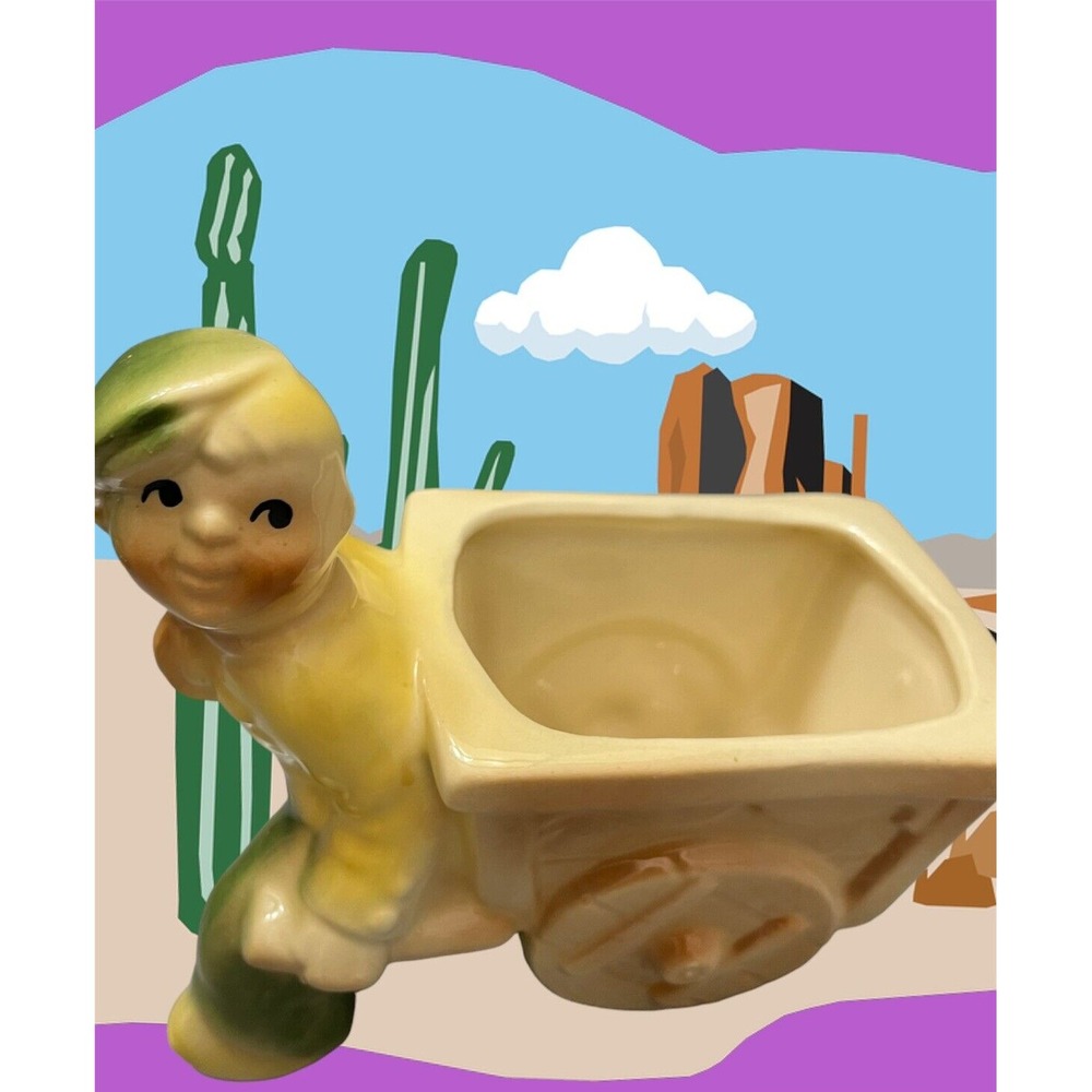 Vintage Shawnee USA 750 Dutch Boy & Cart Ceramic Flower Flowers Floral Planter